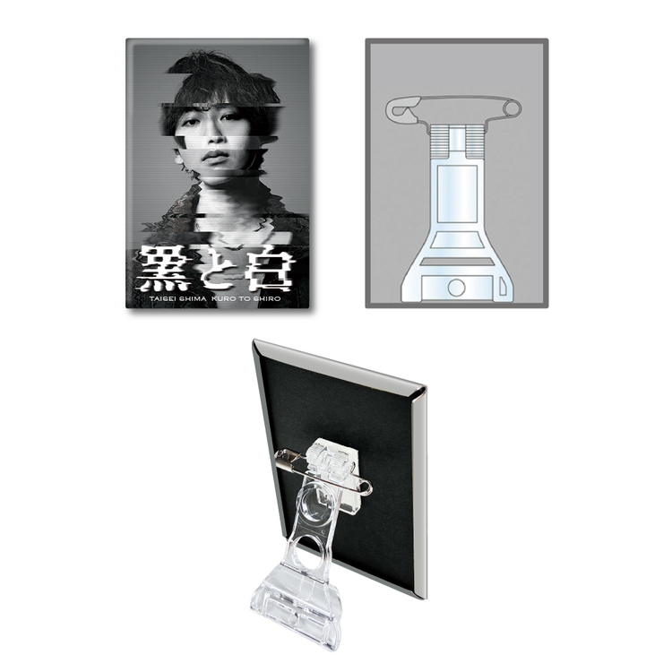 黒と白 スタンド付きスクエア缶バッジ